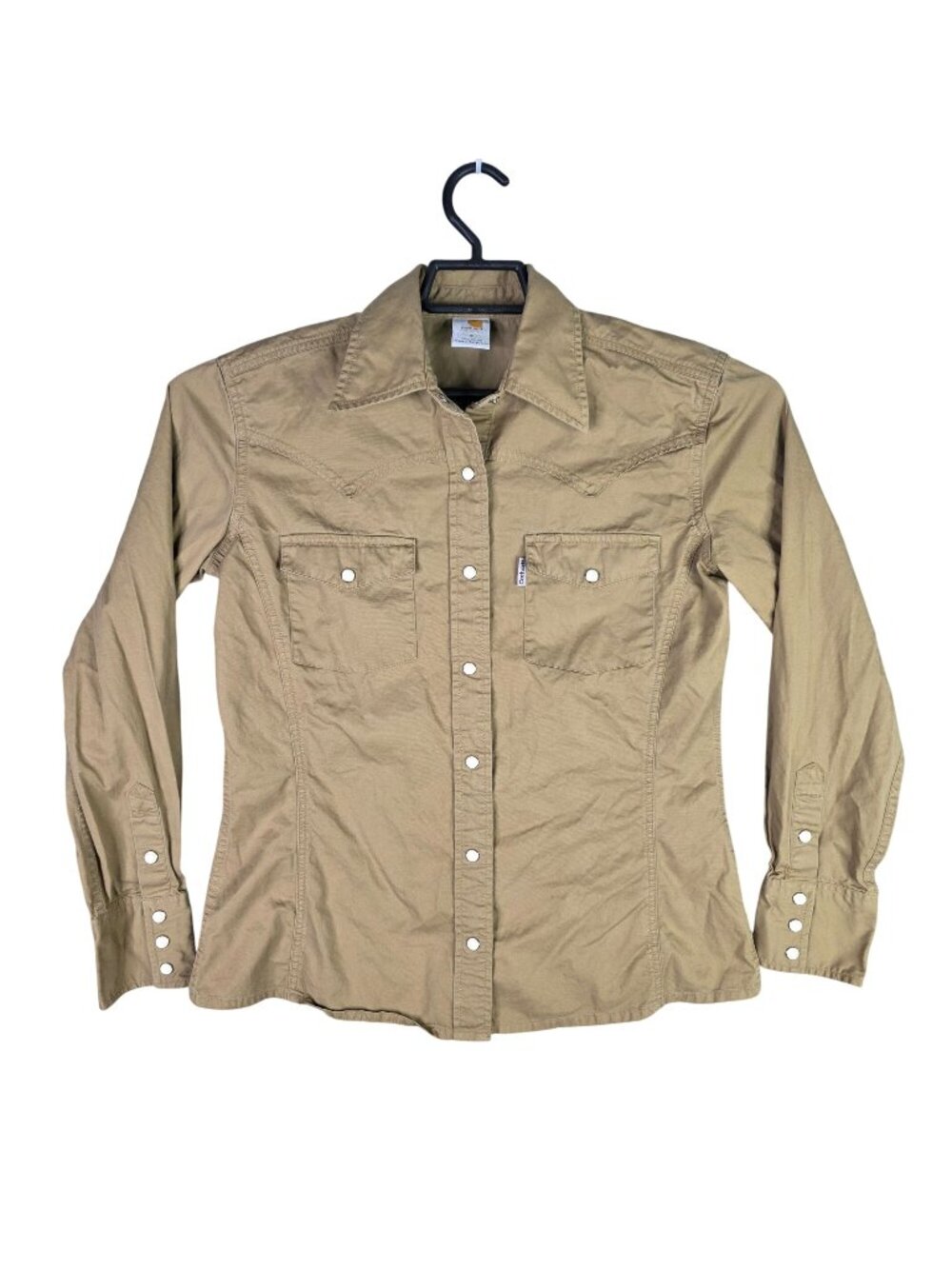 Womens Carhartt Khaki Brown Western Snap Button Up Shirt Long Sleeve Size S